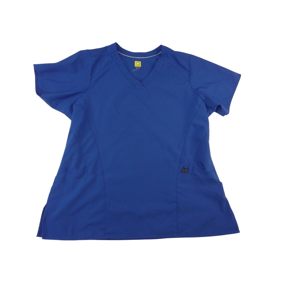 Womens WonderWink W123 Royal Blue V-Neck Scrub Top Medical Uniform Short‎ Sleeve